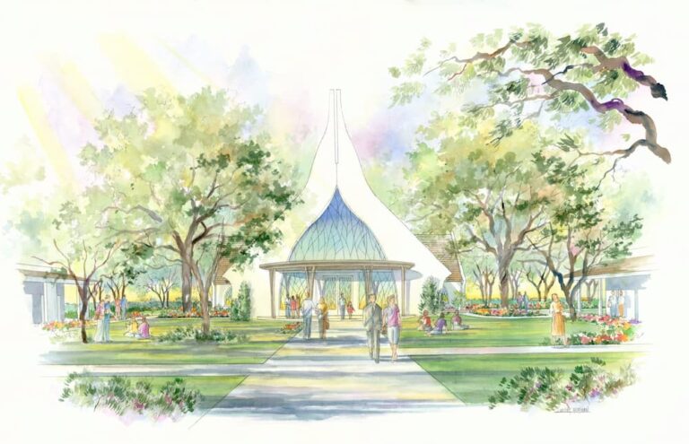 A water color painting of the Healing Place chapel.